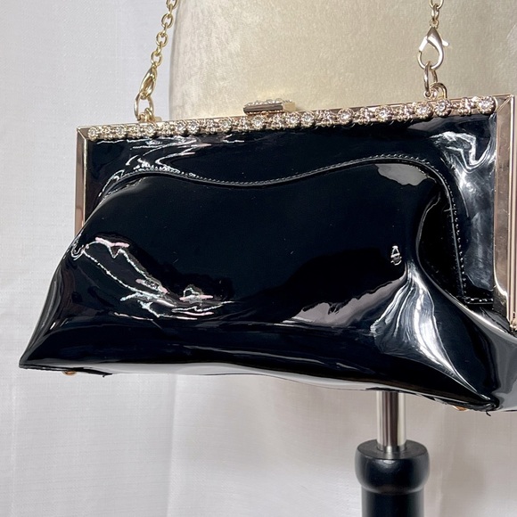 TOM AND EVA VEGAN LEATHER JEWELED CONVERTIBLE BAG BLACK GOLD PROM WEDDING FANCY - Picture 1 of 6